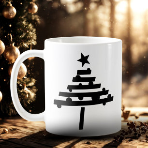 Mug Arbre de Noël noir simple avec étoile