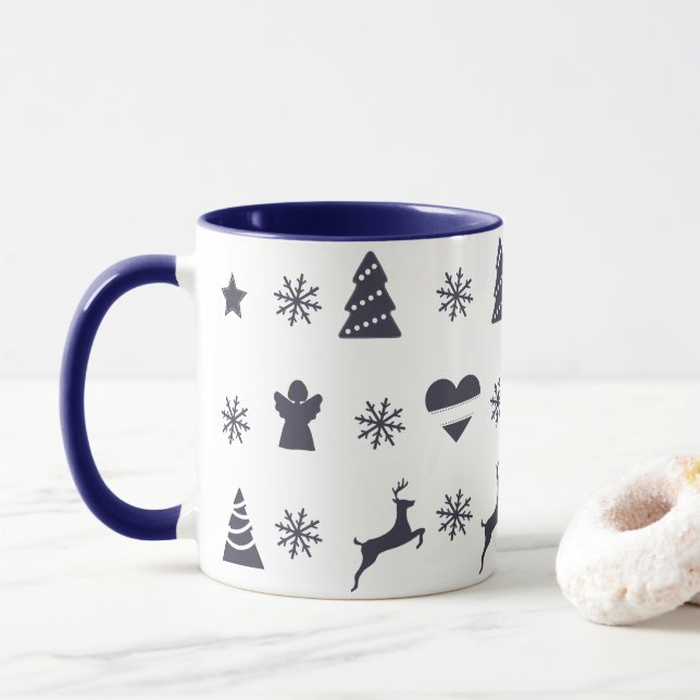 Mug Arbre de Noël, rennes, anges et neige (Avec donut)