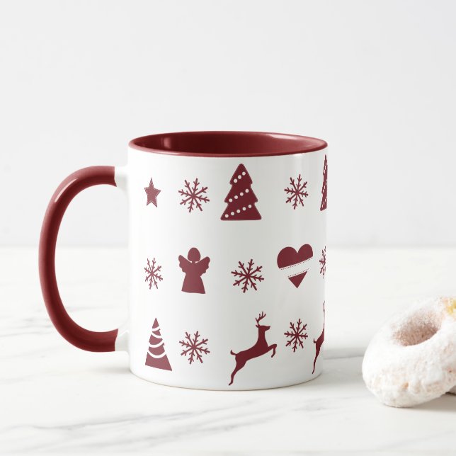 Mug Arbre de Noël, rennes, anges et neige (Avec donut)