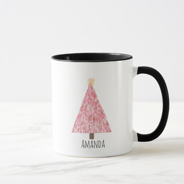 Mug Arbre de Noël rose moderne (Droite)