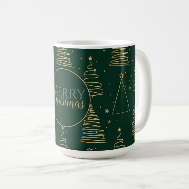 Mug Arbre de Noël vert minimal (Devant droit)