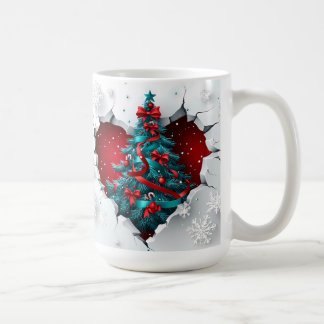 Mug Arbre de Noël Vintage, Rouge/Turquoise - Poignée b