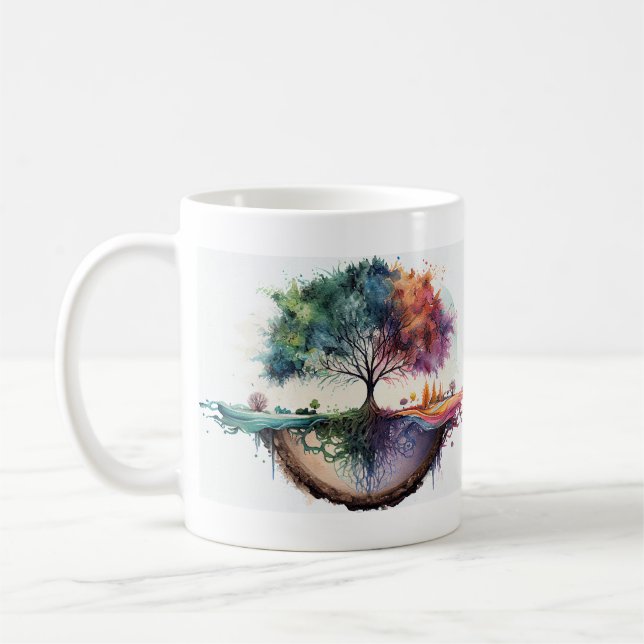 Mug Arbre de réflexion aquarelle de vie (Gauche)