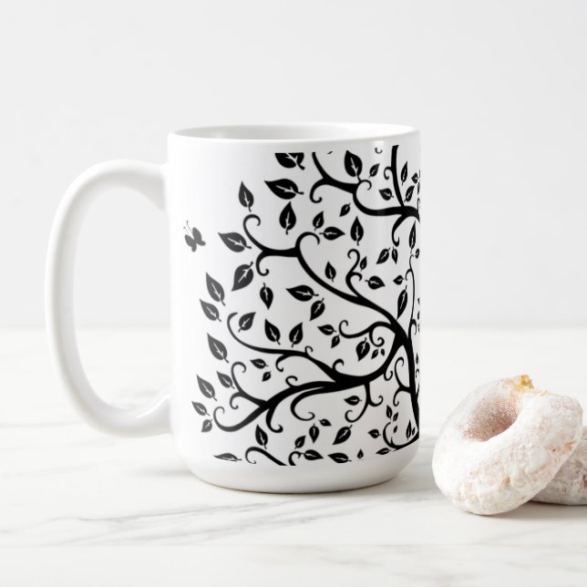 Mug Arbre de vie en noir et blanc (Avec donut)