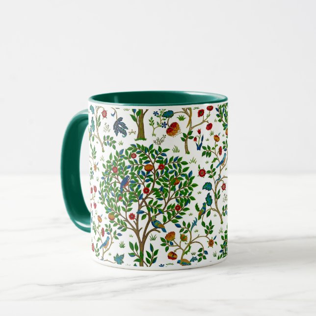 Mug Arbre de William Morris de motif de la vie, vert (Devant gauche)