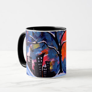 Mug Arbre d'hiver et lumières de la ville Oeuvre origi