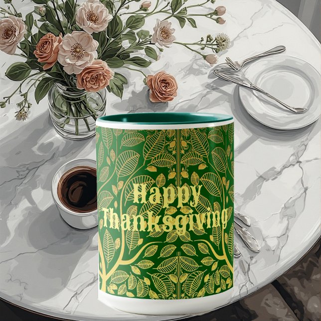 Mug Arbre D'Or Bon thanksgiving De Vie Chute Verte (Golden Tree Of Life Happy Thanksgiving Green Fall Mug)