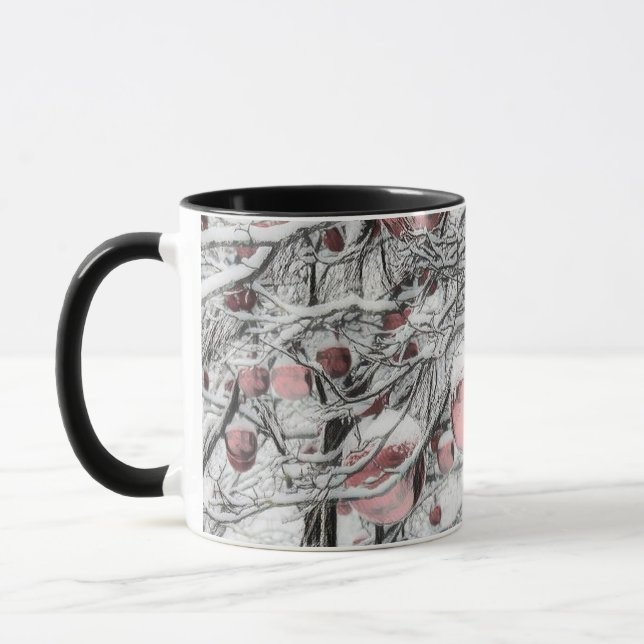 Mug Arbres à neige vintages avec ornements en dessin (Gauche)