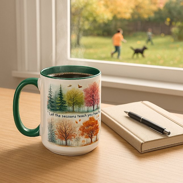 Mug Arbres aquarelles inspirants 4 saisons  (AI generated using design prompts by Susang6)