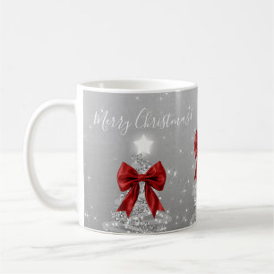 Mug Arbres de Noël argentés de vacances élégants Ruban