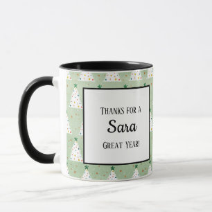 Mug Arbres de Noël blancs décorés Étoile verte et orne