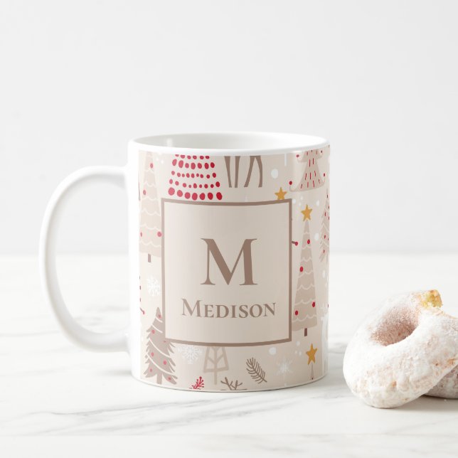 Mug Arbres de Noël Boho avec Monogramme et nom (Avec donut)