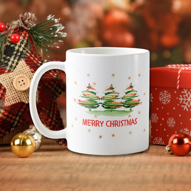 Mug Arbres de Noël en aquarelle moderne - Joyeux Noël (Créateur téléchargé)