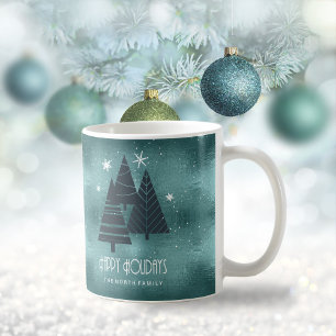 Mug Arbres de Noël et flocons de neige Turquoise ID863