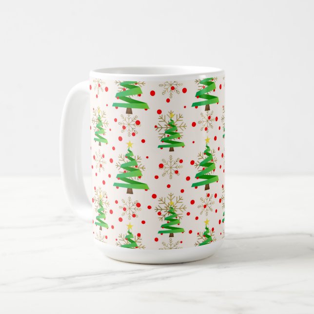 Mug Arbres de Noël et flocons d'or (Devant gauche)