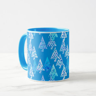 Mug Arbres de Noël Fleurs Modernes, Bleu Céruleen