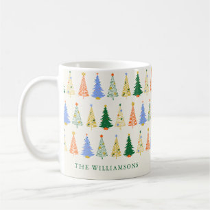 Mug Arbres de Noël mignons personnalisés Rouge Vert Bo
