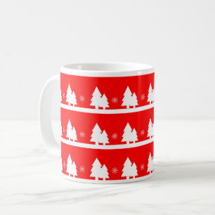 Mug Arbres de Noël rouges brillants et flocons de neig