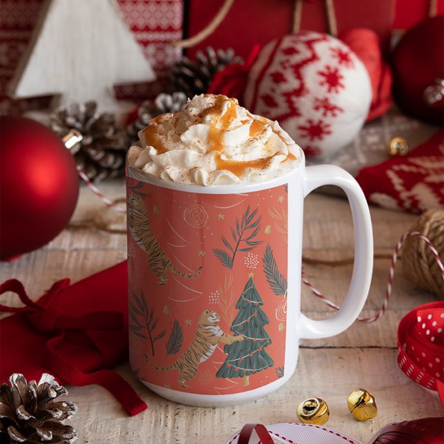 Mug Arbres de Noël & tigres motif personnalisé arrière (Créateur téléchargé)