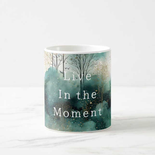 Mug Arbres verts en or avec oiseaux Noël (Centre)