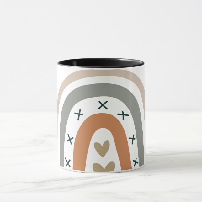 Mug Arc-en-ciel beige gris moderne blanc muet (Centre)