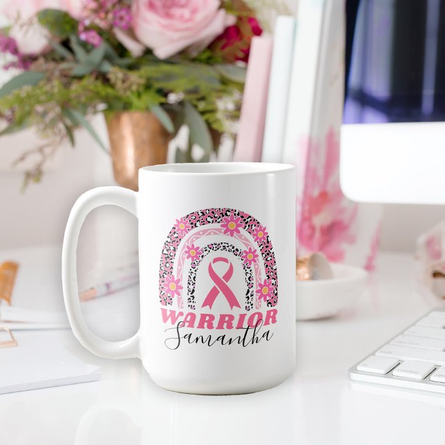 Mug Arc-en-ciel Le guerrier du cancer du sein avec nom (A great gift idea for a breast cancer warrior and her courageous fight.)