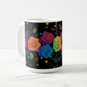 Mug Arc-en-ciel Rose Galaxy Stars Black Whimsical