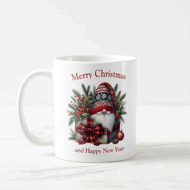 Mug Arc tartan de Noël et gnome avec cadeaux (Gauche)