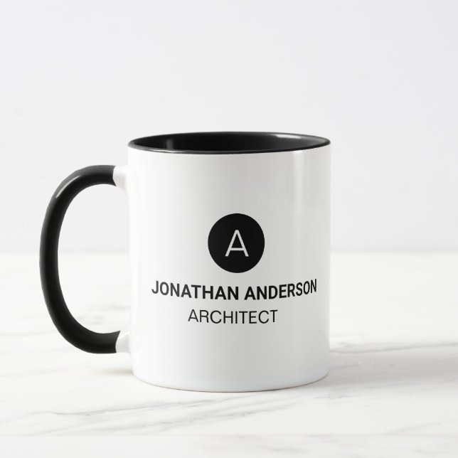Mug Architecte professionnel Monogram Initial noir (Gauche)