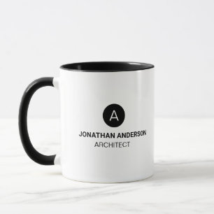 Mug Architecte professionnel Monogram Initial noir