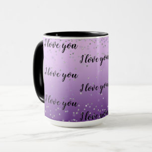 Mug Argent Confetti Purple Ombre Amour