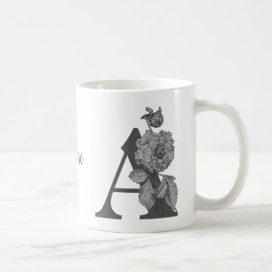 Mug Argent Peony Elegant Monogramme Initiale Un Nom