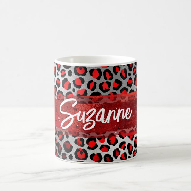 Mug Argent rouge et huile noire Léopard Brush Strokes (Centre)