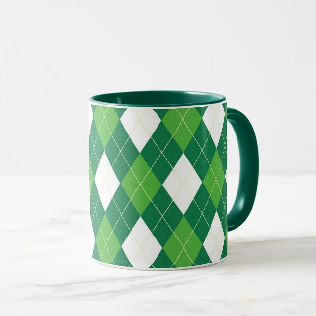 Mug Argyle pattern, green and white (Devant droit)