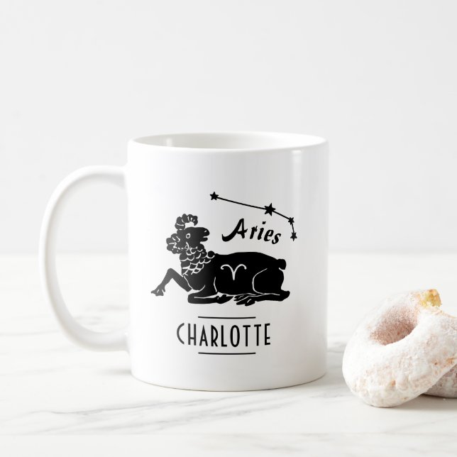 Mug Aries Ram Constellation Nom personnalisé Anniversa (Avec donut)