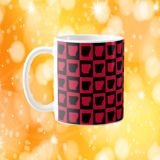Mug Arkansas US State Red and Black Pattern (A mug with a red and black pattern featuring the US state of Arkansas.)