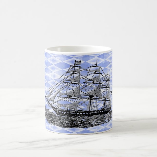 Mug Arlequin bleu navire vintage (Centre)