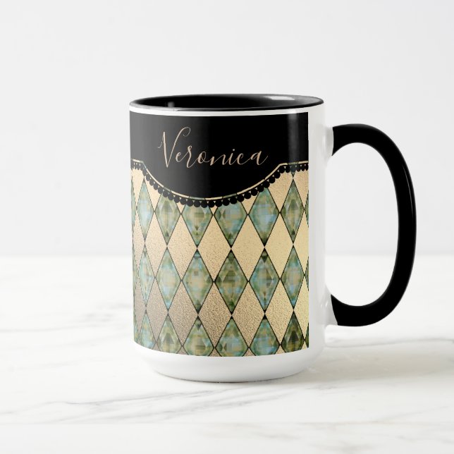 Mug Arlequin Turquoise Glam Personnalisé (Droite)