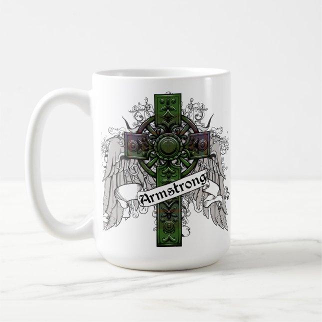 Mug Armstrong, tartan, croix, clan, famille, celtique, (Gauche)