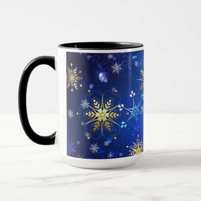 Mug Arrière - plan Bleu XMAS avec des flocons de neige (Gauche)
