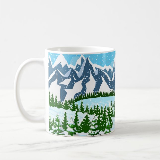 Mug Arrière - plan de Noël d'hiver. Pin bois et sn (Gauche)