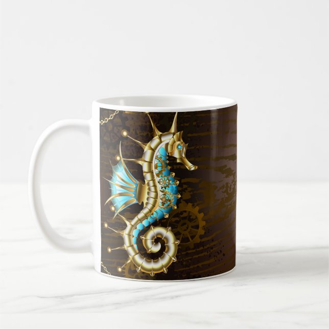 Mug Arrière - plan en bois avec cheval de mer mécaniqu (Gauche)