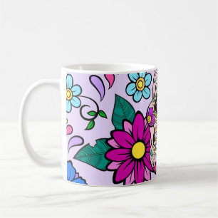 Mug Arrière - plan festif avec crâne de sucre, coeur e