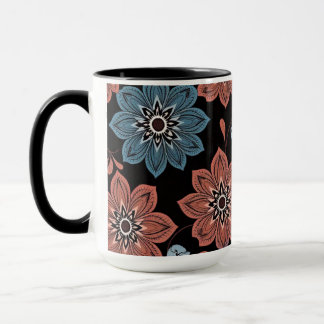 Mug Arrière - plan noir avec fleurs