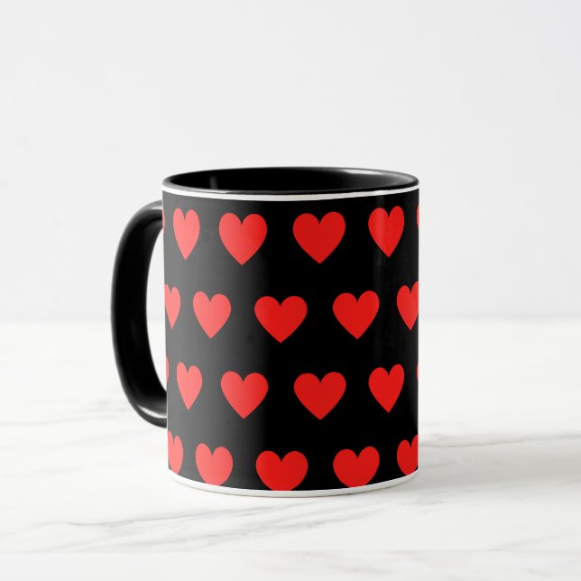 Mug Arrière - plan noir des coeurs rouges (Devant gauche)