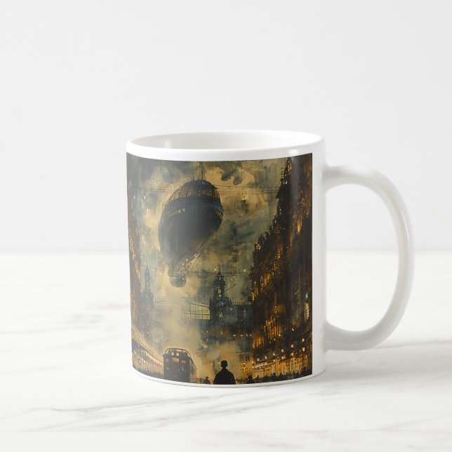 Mug Arrivée en soirée - Une scène de rue Steampunk (Droite)