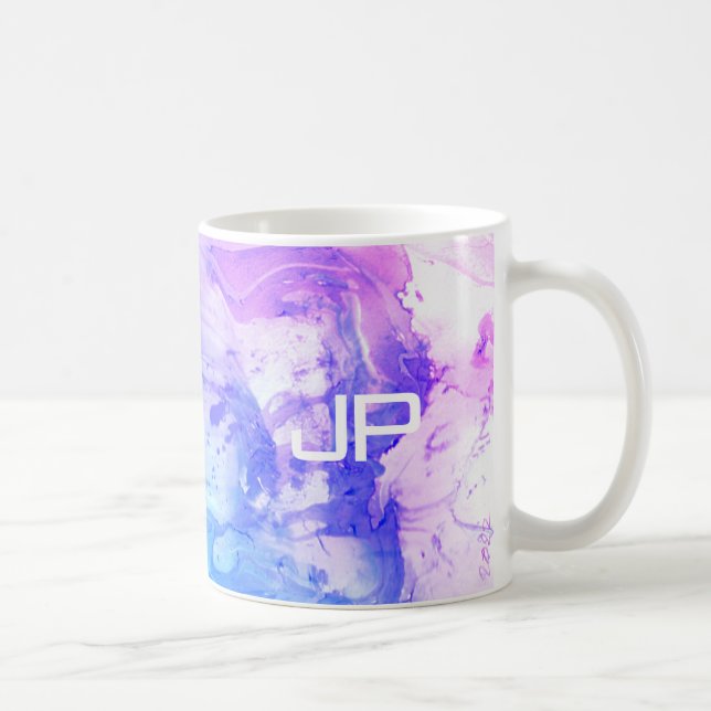 Mug Art Abstrait moderne bleu violet Modèle Monogramme (Droite)