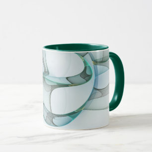 Mug Art Abstrait moderne Fractal Bleu Turquoise Gris