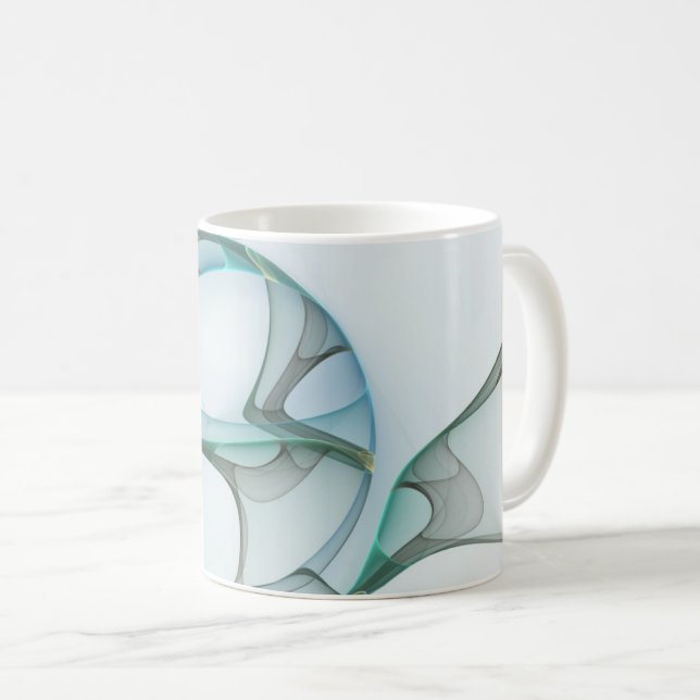 Mug Art Abstrait moderne Fractal Bleu Turquoise Gris (Devant droit)