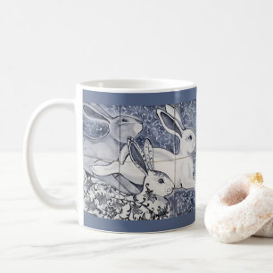 Mug Art bleu et blanc de lapin de Chinoiserie de tuile